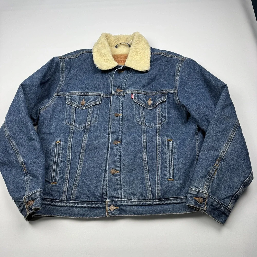 Vintage Levi's Denim Jacket Mens Large Blue Sherpa Lined Bomber 70520-0315